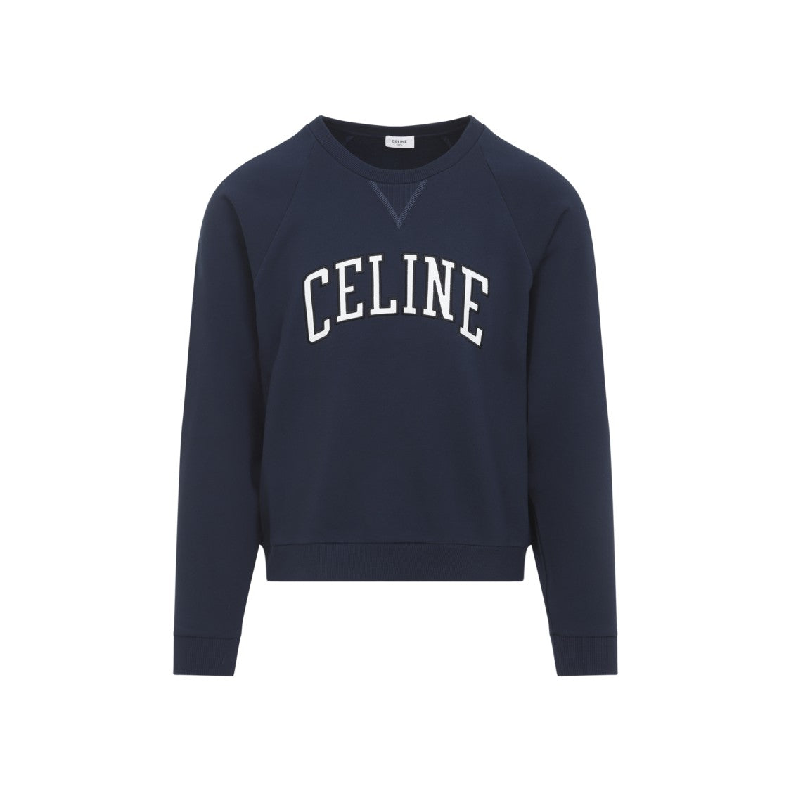 Celine Navy Blue Cotton Sweatshirt With Arched Logo Detail