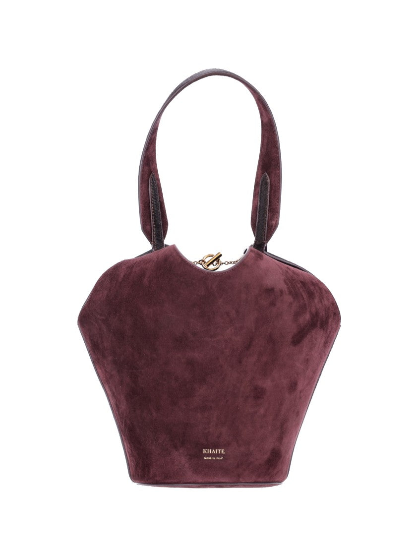 Khaite Mini Tote Bag In Bordeaux Calf Suede
