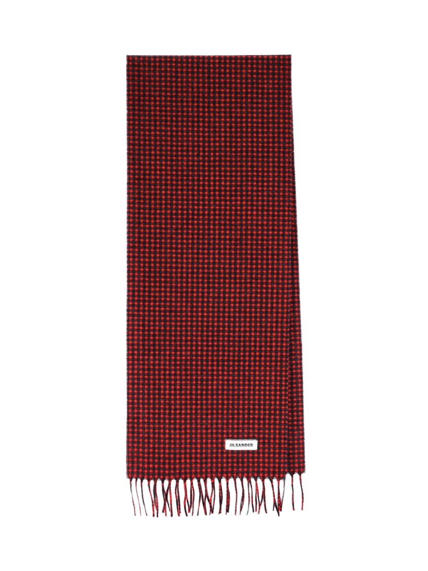 Jil Sander Checkered Virgin Wool Scarf With Fringed Edges And Logo Tag