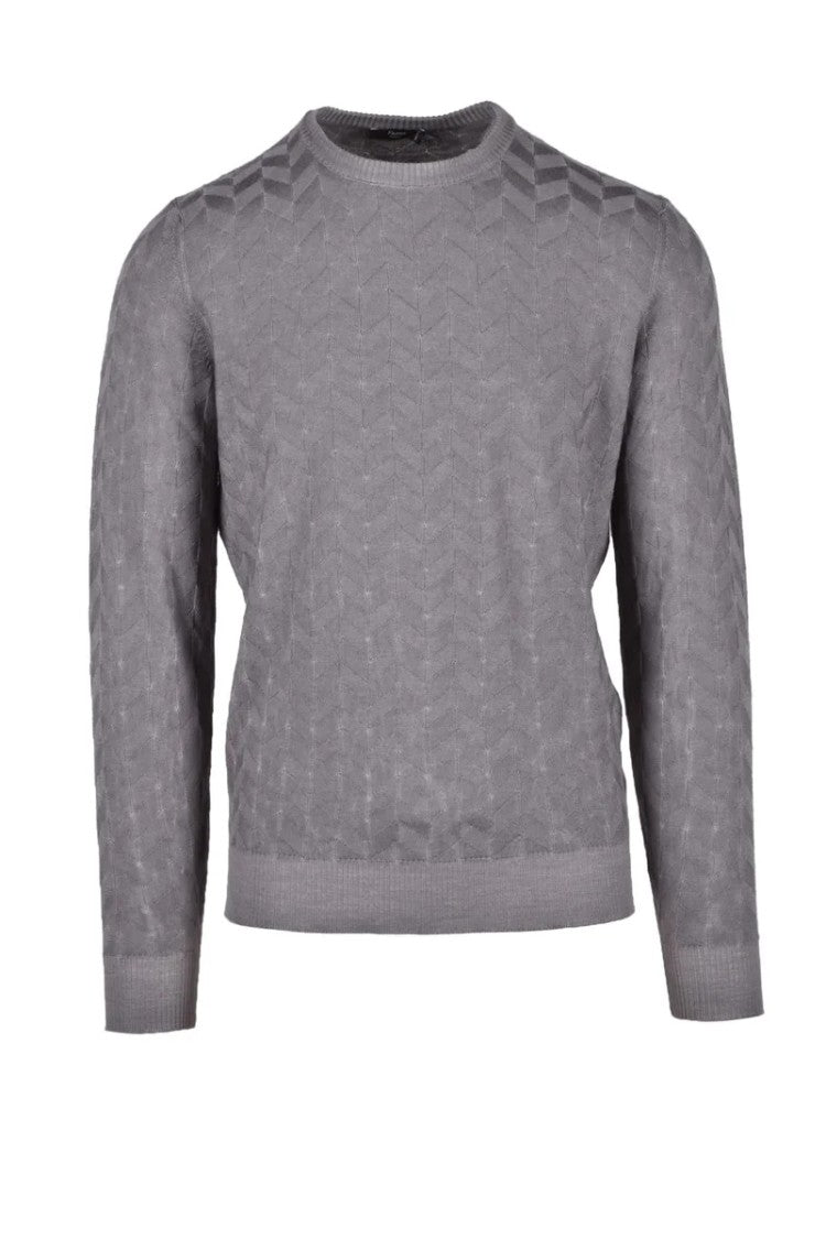 Fama Grey Chevron Merino Wool Sweater