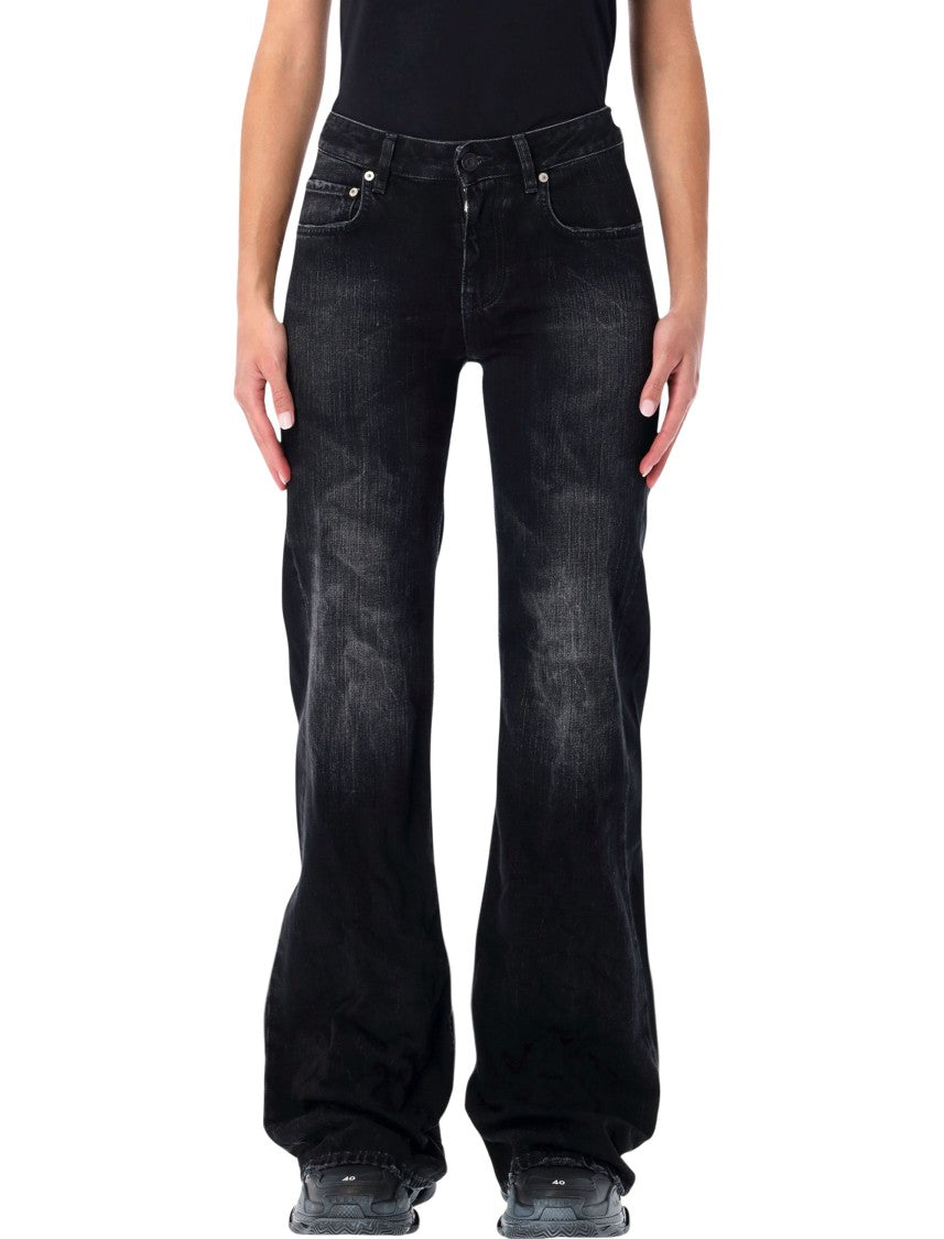 Balenciaga Wide-Leg Washed Black Denim Jeans