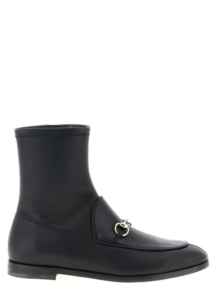 Gucci Stretch Leather Ankle Boots With Metal Clamp Detail