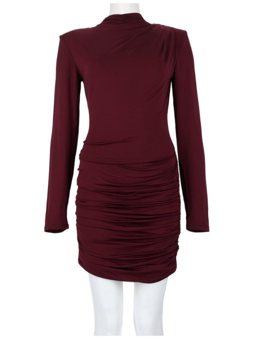Rotate Burgundy Draped Mini Dress With Textured Silhouette