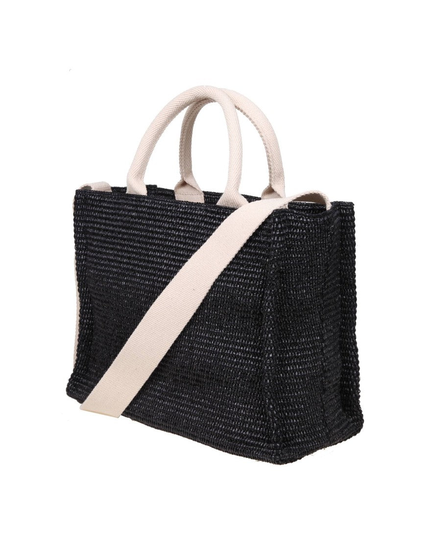 Marni Shopping Small In Black Raffia Effect Fabric