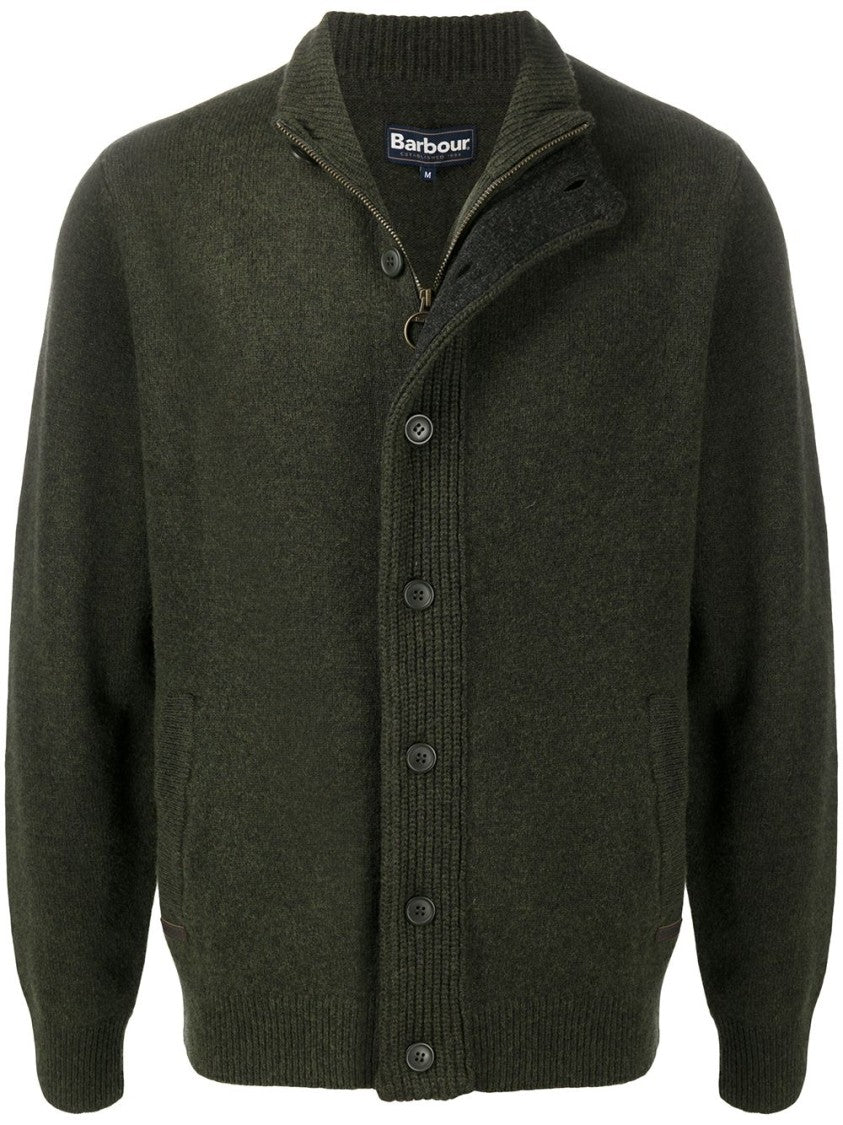 Barbour Seaweed Green Button-Front Knit Sweater With Ribbed Detailing