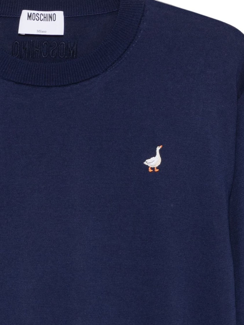 Moschino Fine-Knit Silk And Nylon Sweater With Goose Embroidery