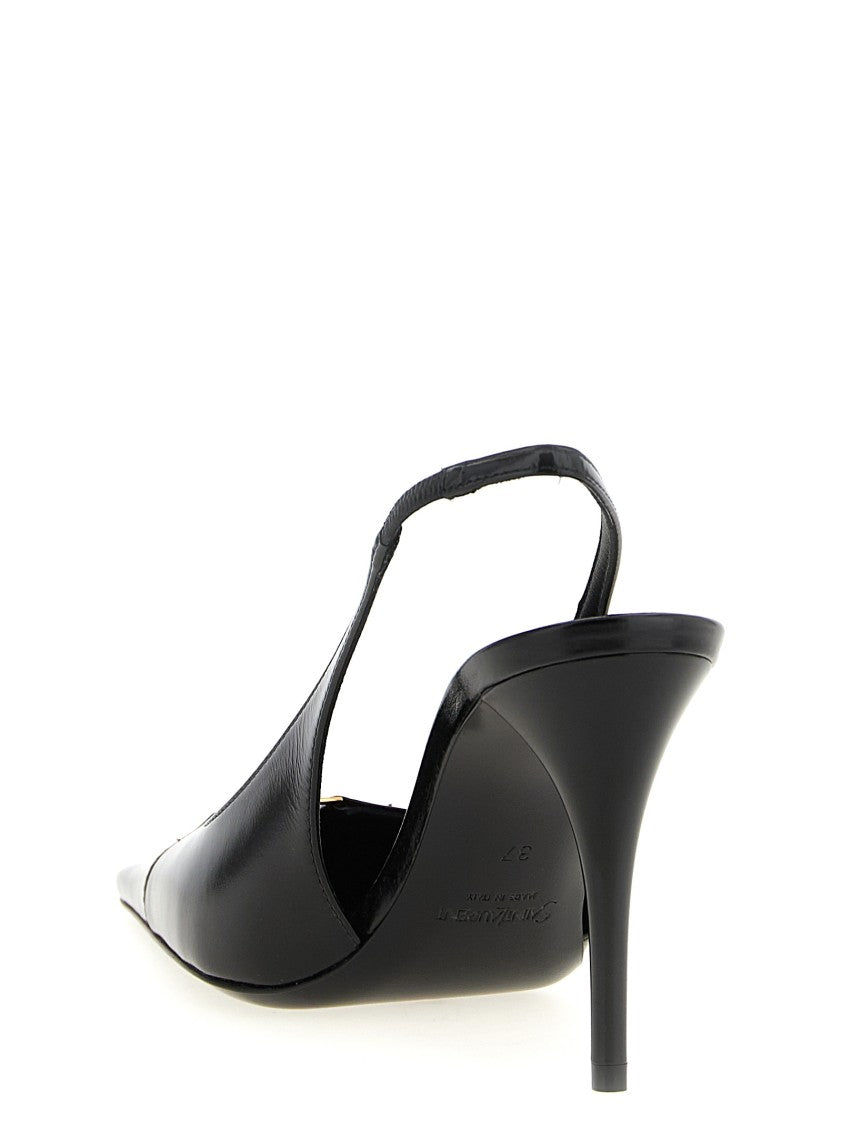 Saint Laurent Elongated Square Toe Leather Slingbacks With Cut-Out Details