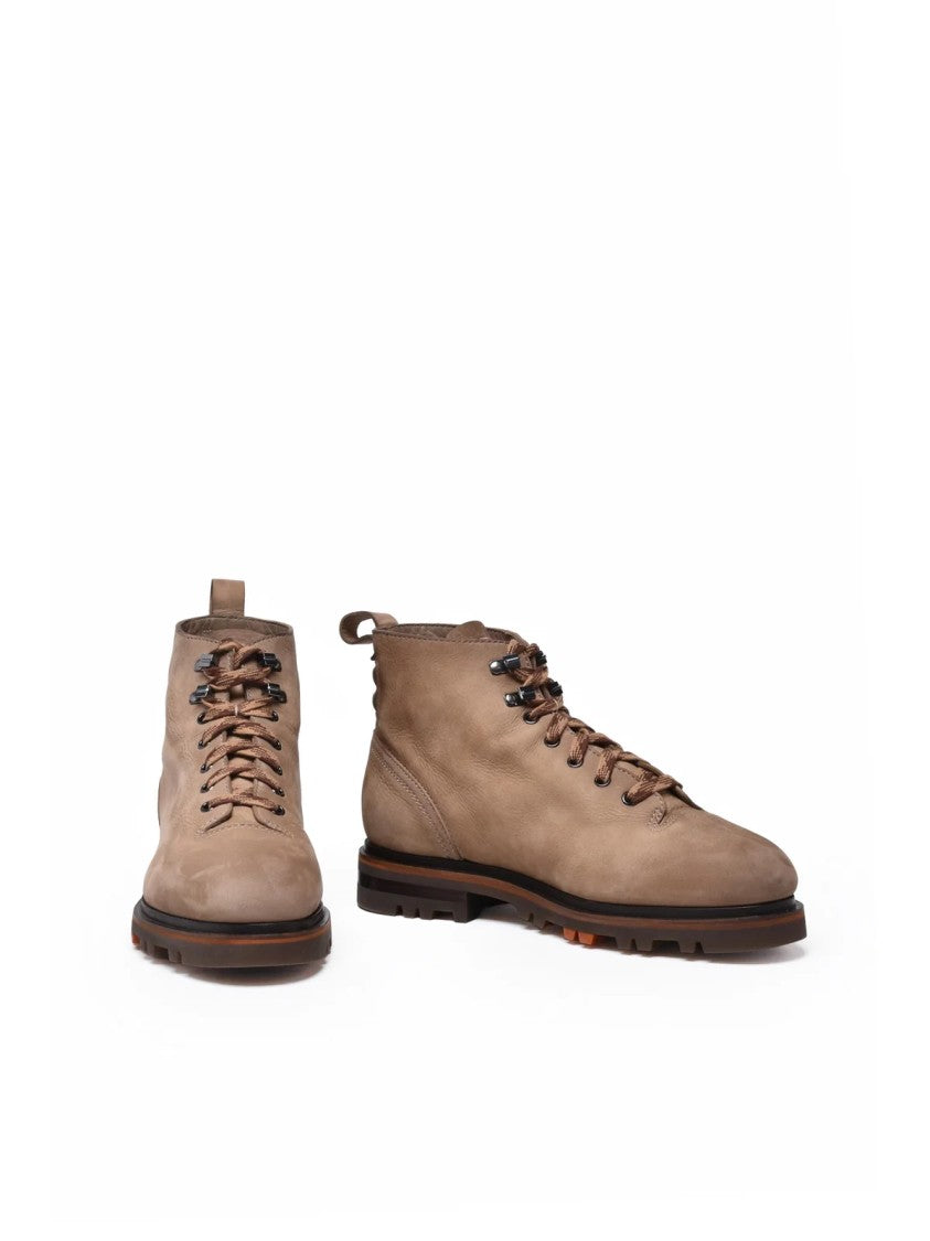 Santoni Brown Nubuck Lace-Up Boots