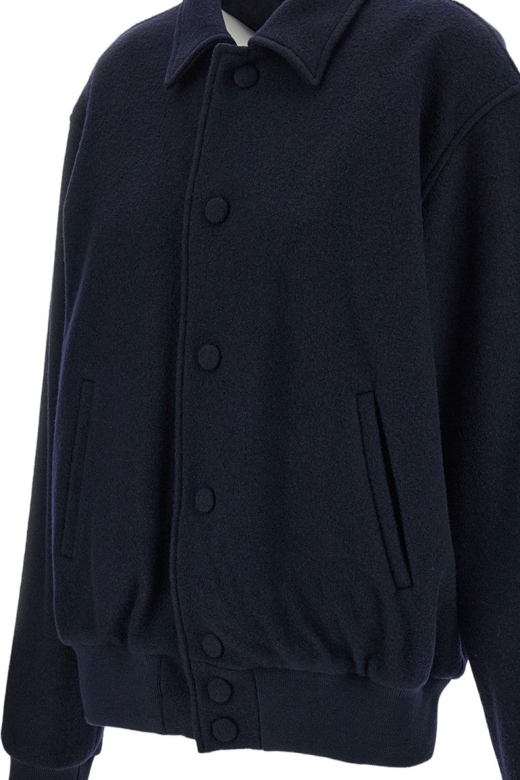 Meta Campania Blue Elio Boiled Wool Varsity Bomber Jacket