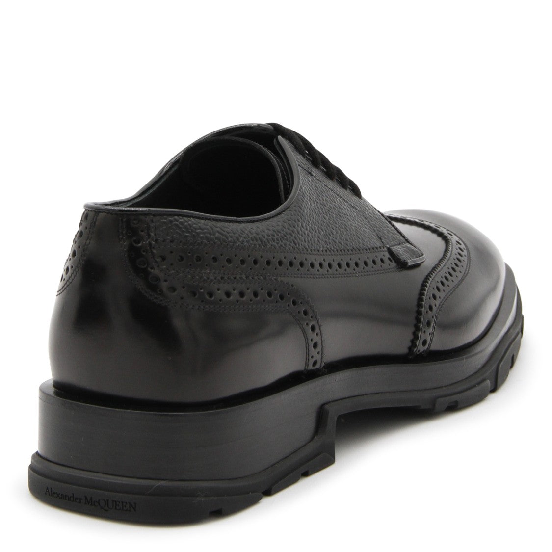 Alexander Mcqueen Black Leather Perforated Details Brogues