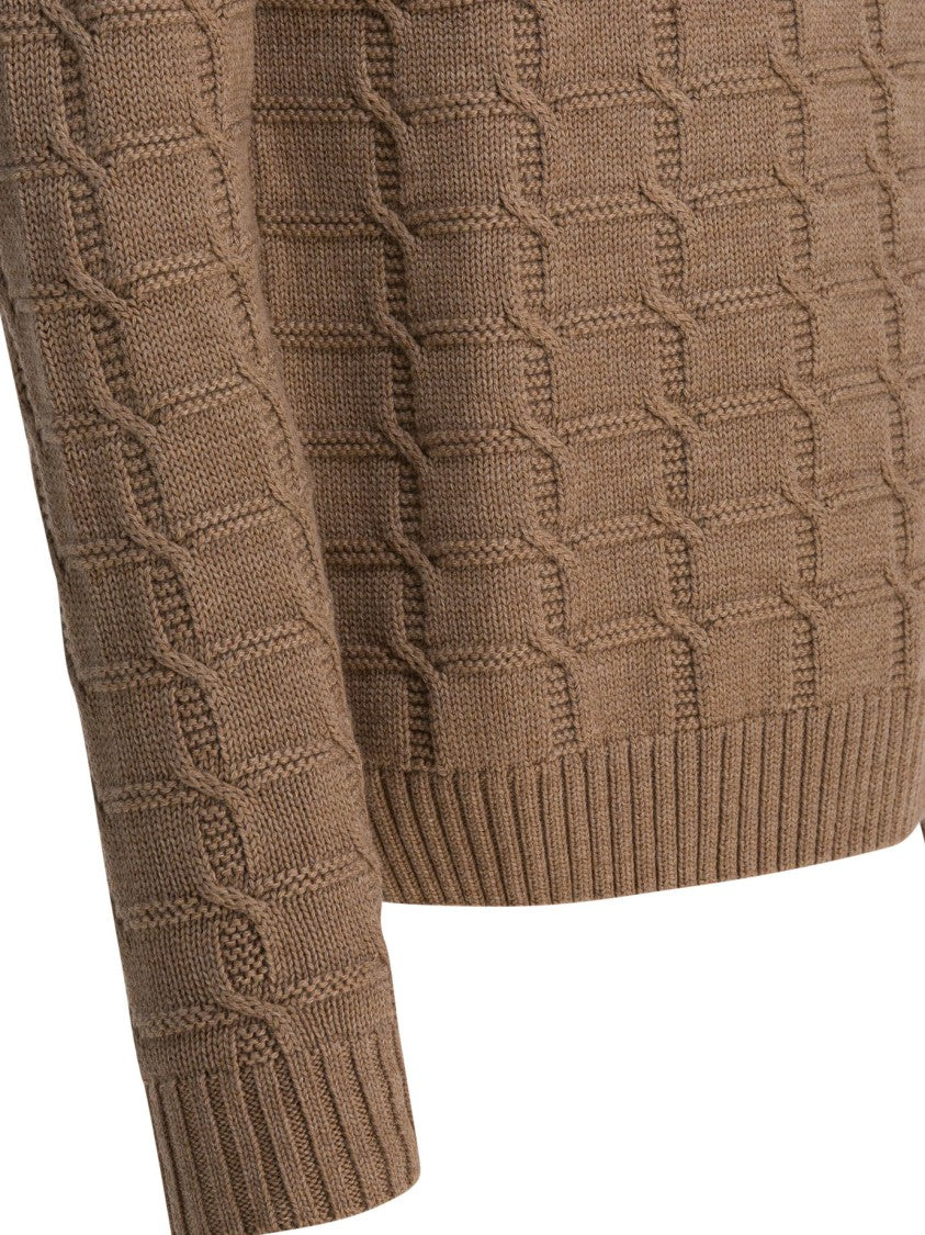 Zanone Cable Knit Sweater With High Ribbed Turtleneck