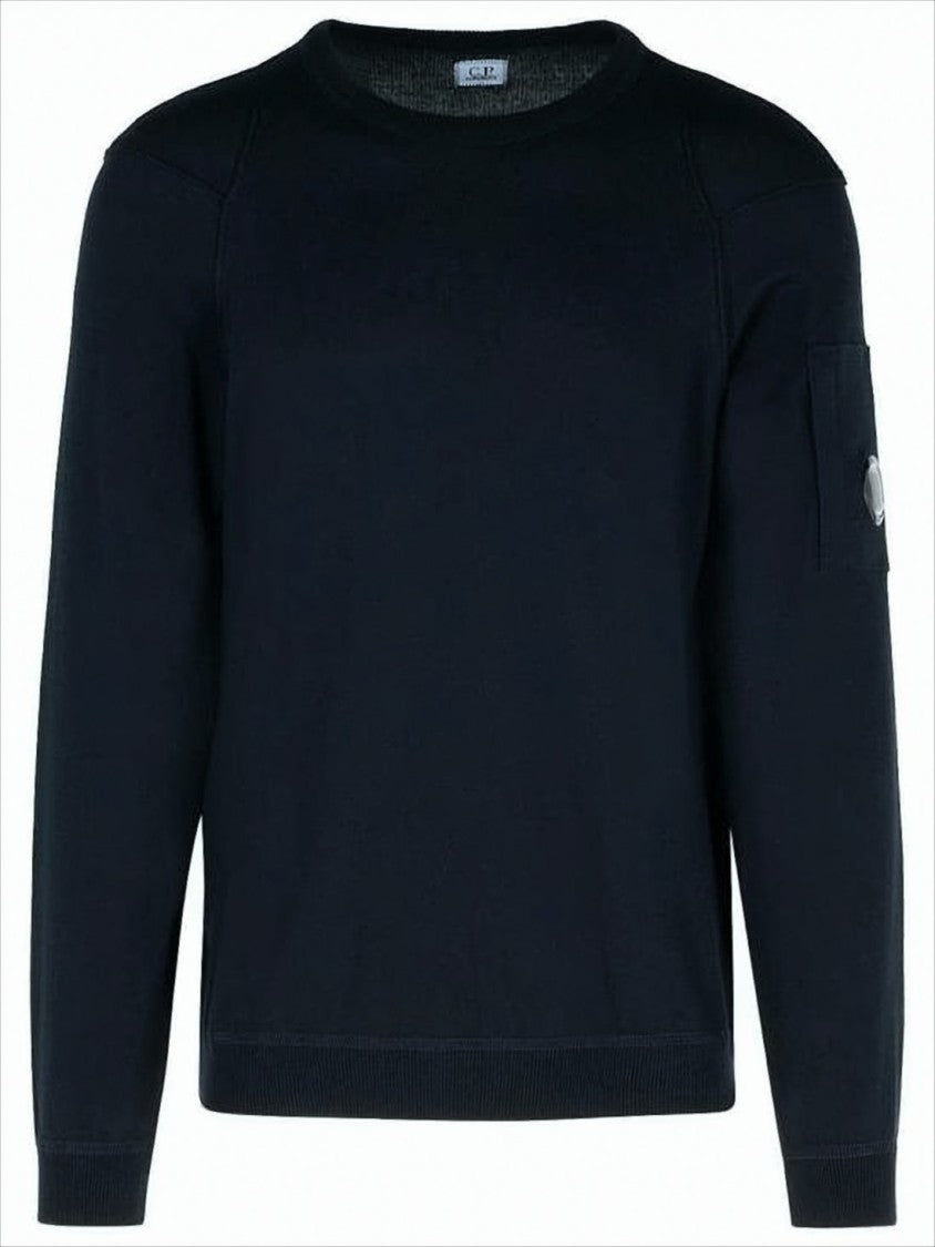 C.P. Company Crewneck Black Cotton Sweater With Distinctive Patch Pocket