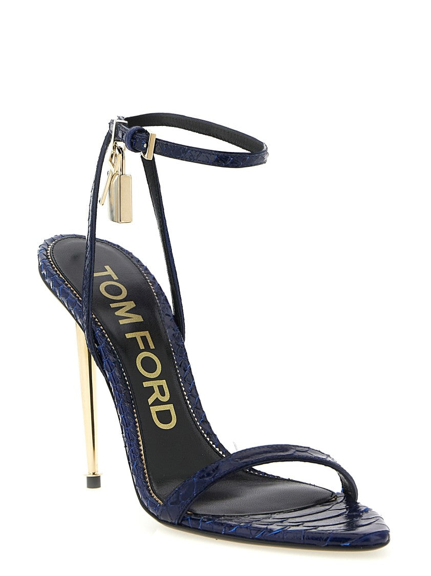 Tom Ford Python Print Leather Sandals With Padlock Charm