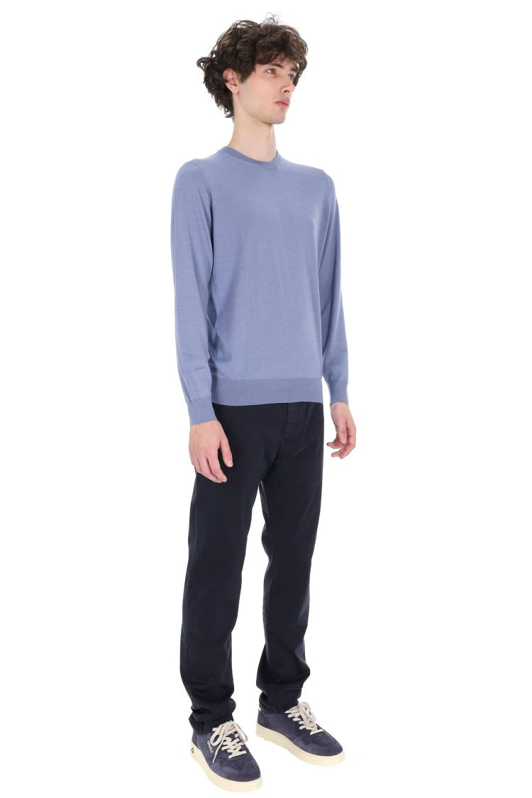 Drumohr Blue Cashmere-Wool-Silk Crewneck Sweater