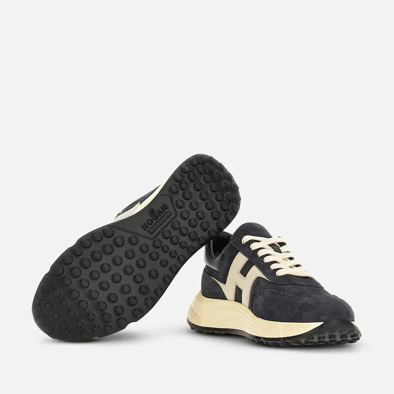 Hogan Cream Accent Suede Upper Low-Top Sneakers