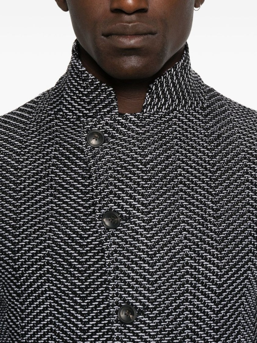 Emporio Armani Chevron Pattern Casual Jacket With High Collar