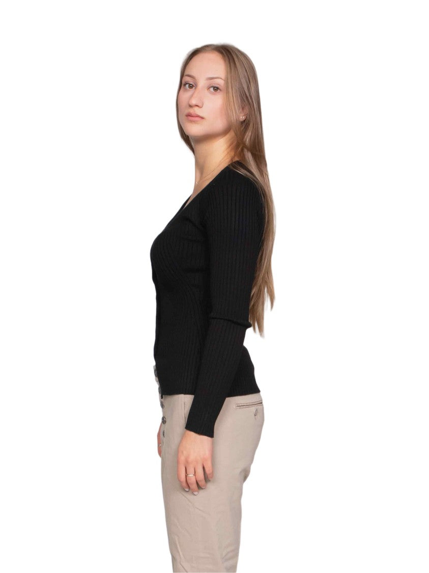 Dondup Fitted Ribbed Cardigan With Deep V-Neckline And Asymmetrical Hemline