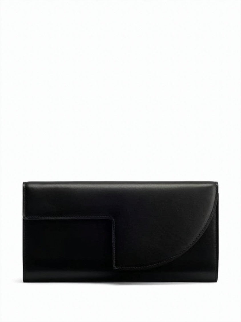 Patou Asymmetrical Flap Calf Leather Clutch
