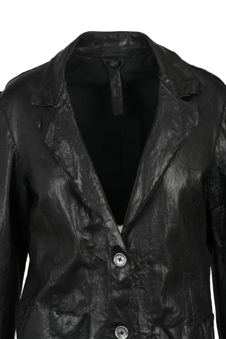 Never Enough Leather Jacket With Buttons - Black