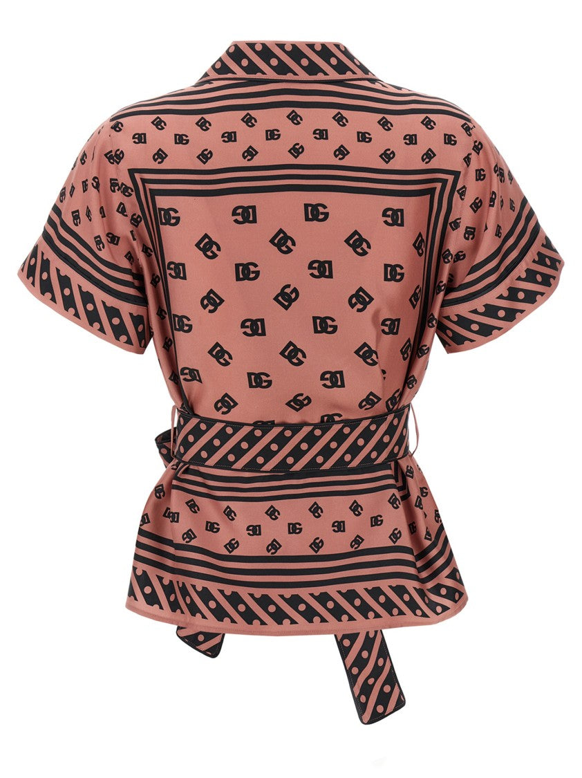 Dolce & Gabbana All-Over Dg Logo Jacquard Silk Shirt With Contrast Piping