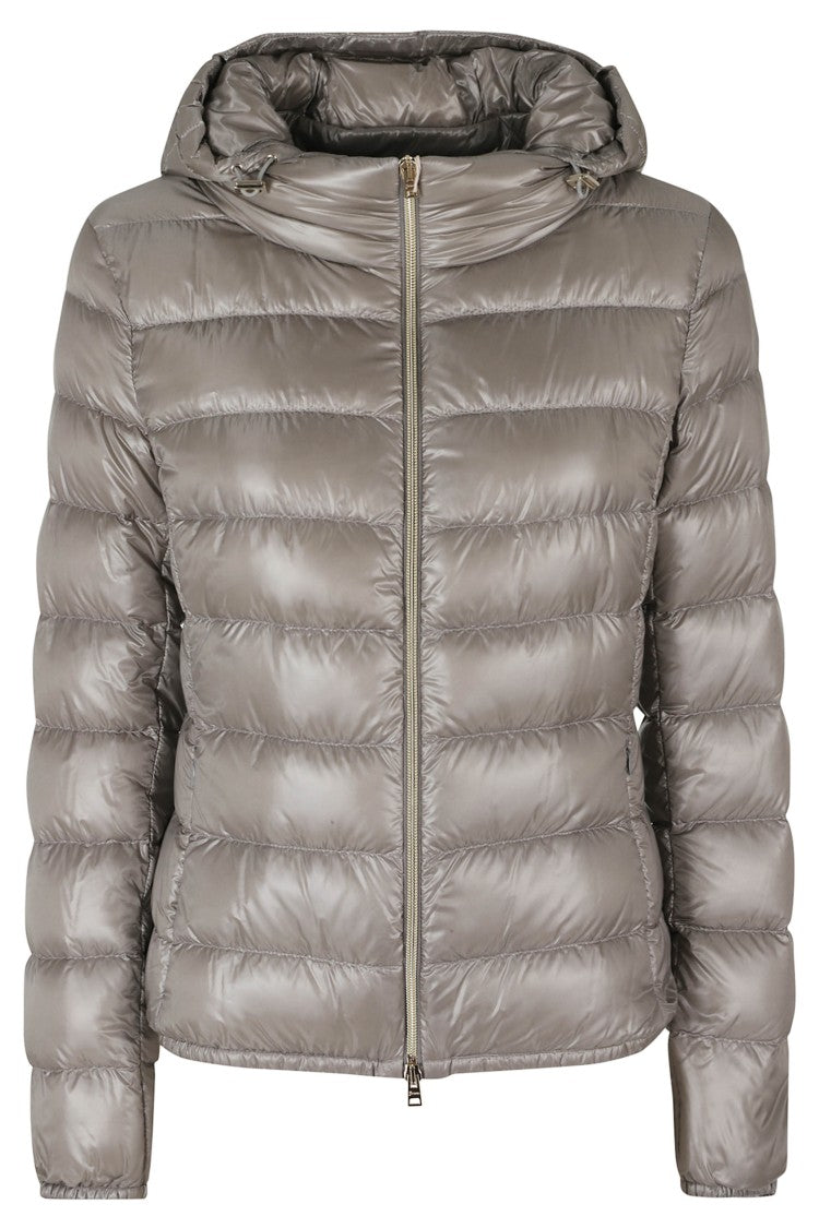 Herno Pearl Gray Giada High Neck Removable Hood Polyamide Down Jacket