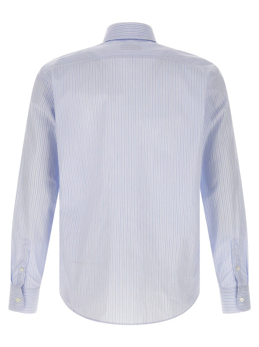 Prada Blue Striped Cotton Poplin Shirt With Logo Embroidery