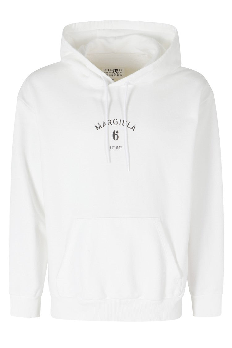 Mm6 By Maison Margiela White Front-Printed Hooded Cotton Sweatshirt