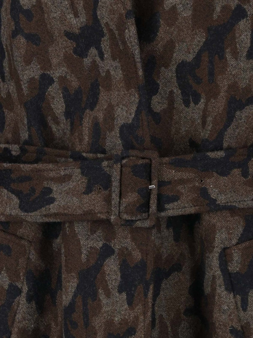 Lardini Multicolor Wool Camouflage Belted Coat