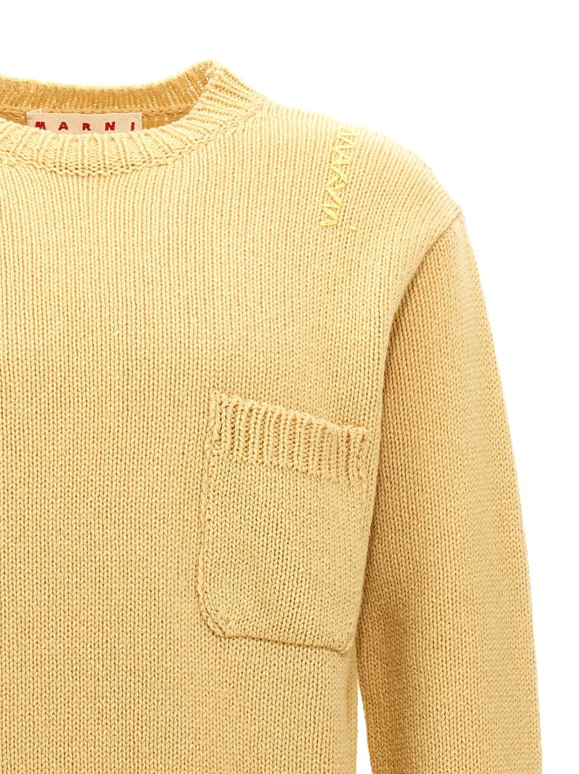 Marni Crew Neck Wool Sweater With Front Pocket