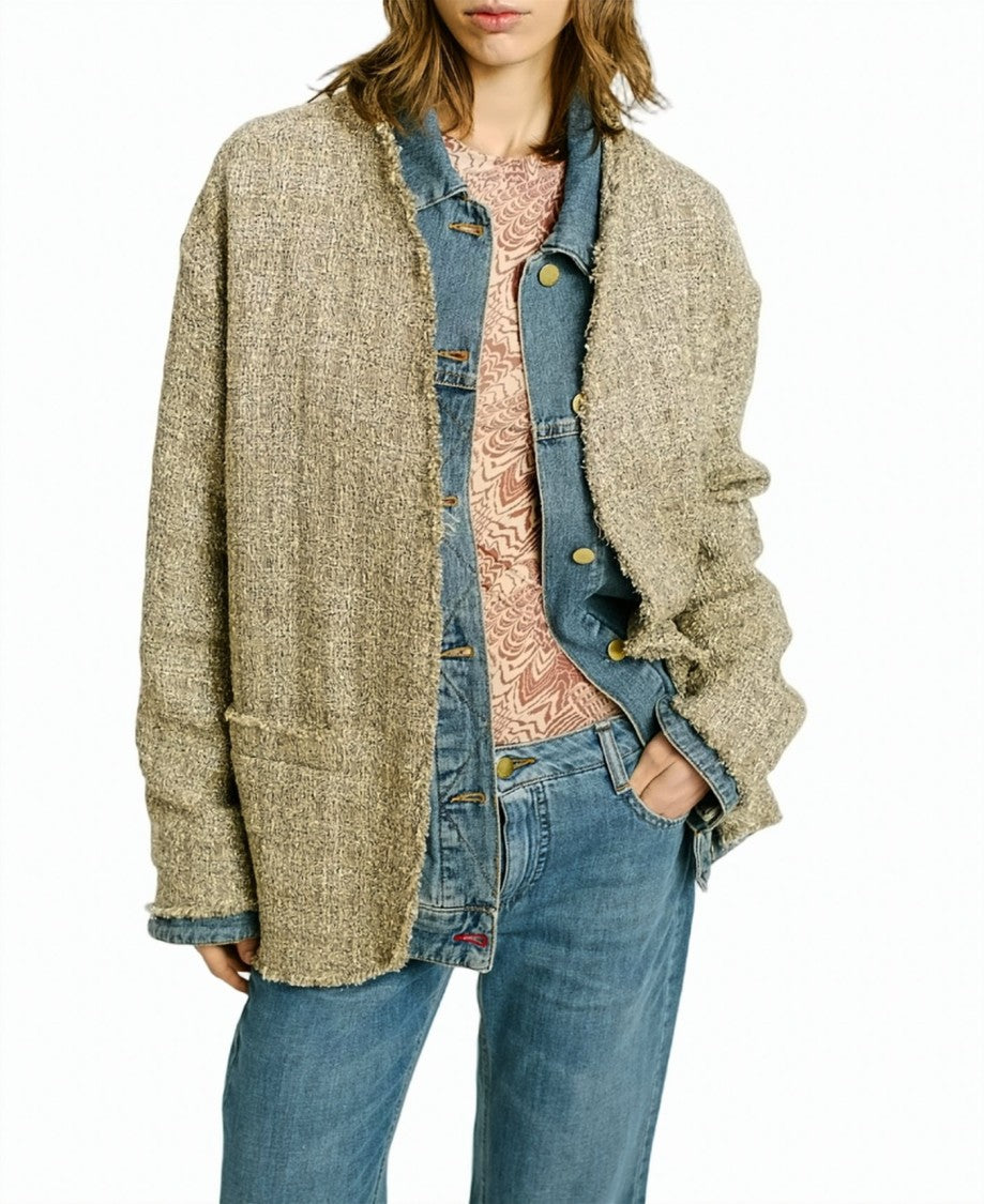Momonì Fringed Lurex Caban Short Coat