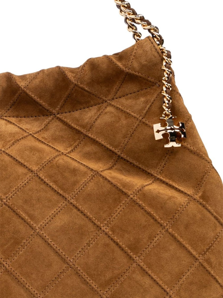 Tory Burch Spacious Quilted Suede Shoulder Bag