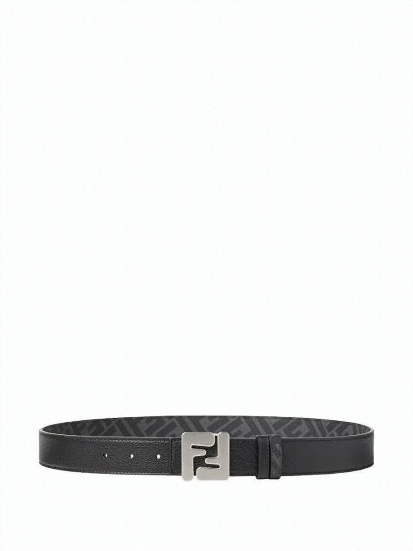Fendi Textured Black Calf Leather Fendi Belt With Geometric Buckle