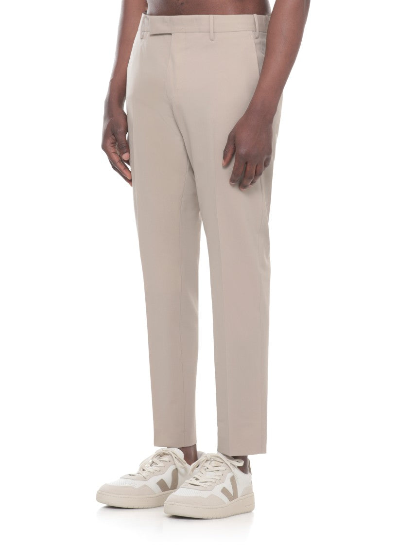 Pt Torino Beige Wool Straight-Leg Pants