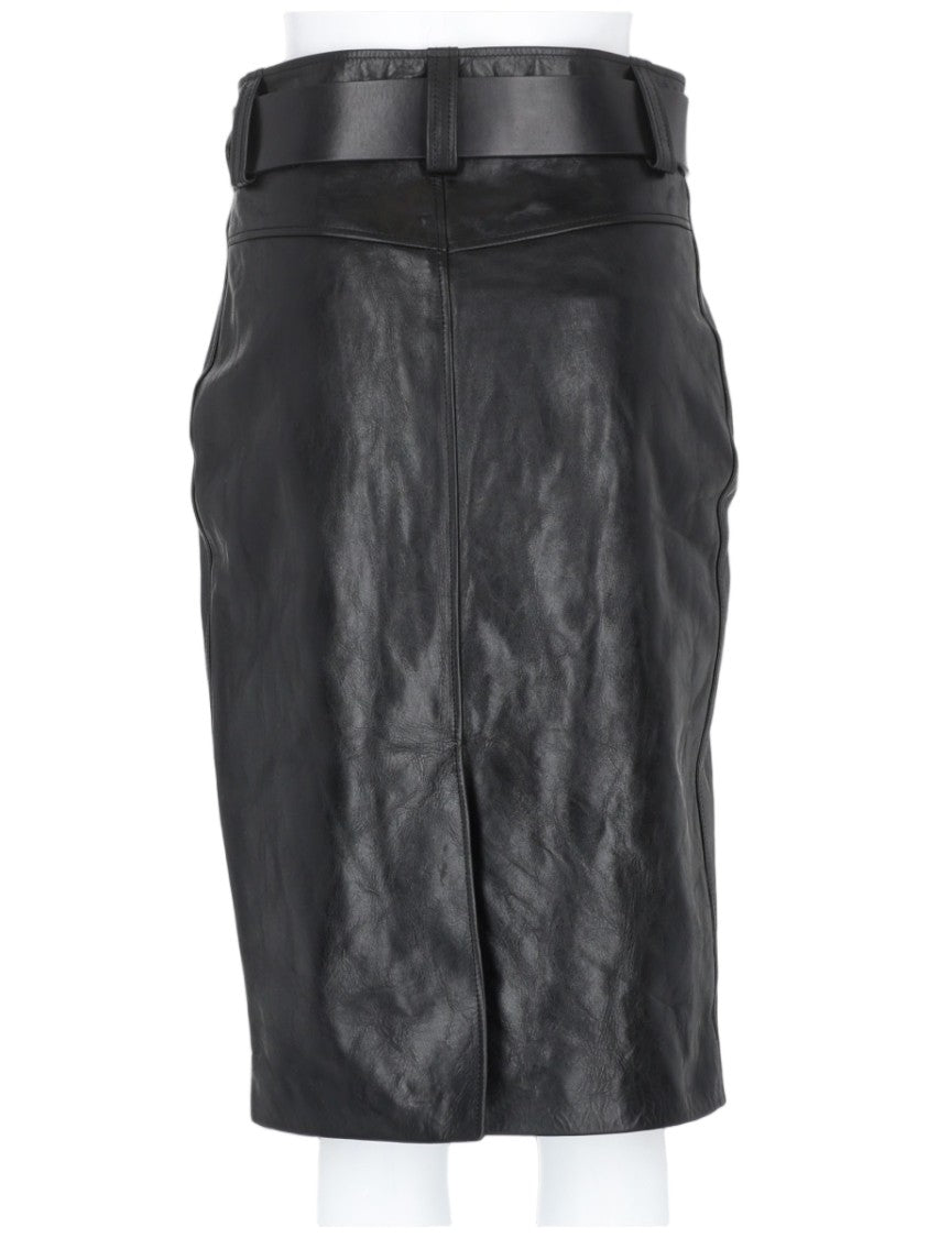 Saint Laurent Textured Calfskin Pencil Skirt With High Waist And Silver Buckle