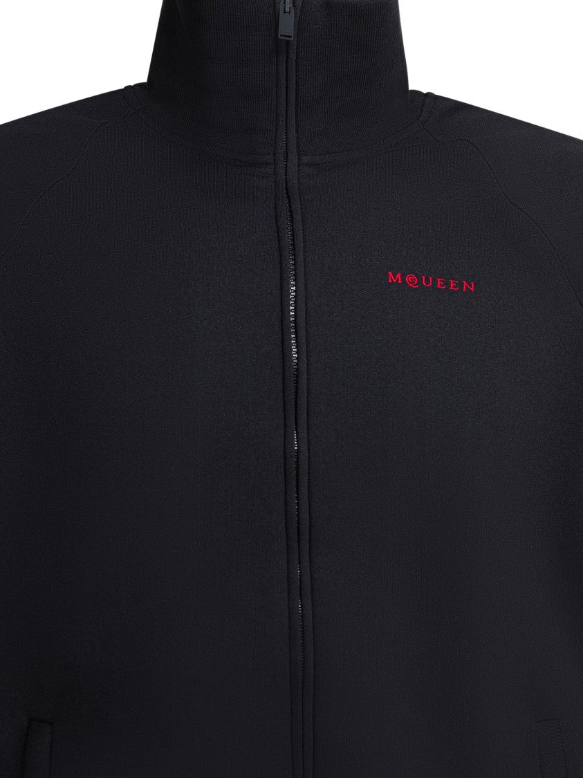 Alexander Mcqueen High-Collar Black Zip-Up Sweatshirt With Ribbed Details