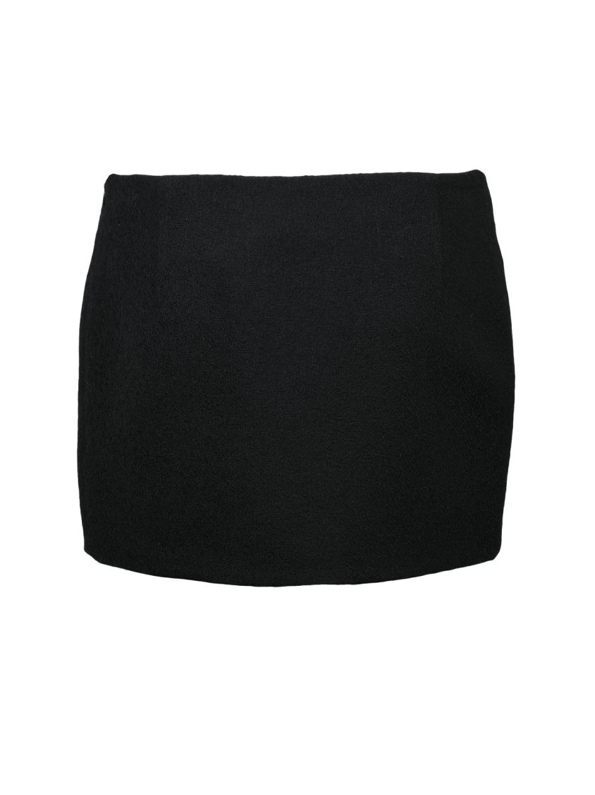 Ferragamo Fitted Black Wool Mini Skirt With Red Calfskin Accent