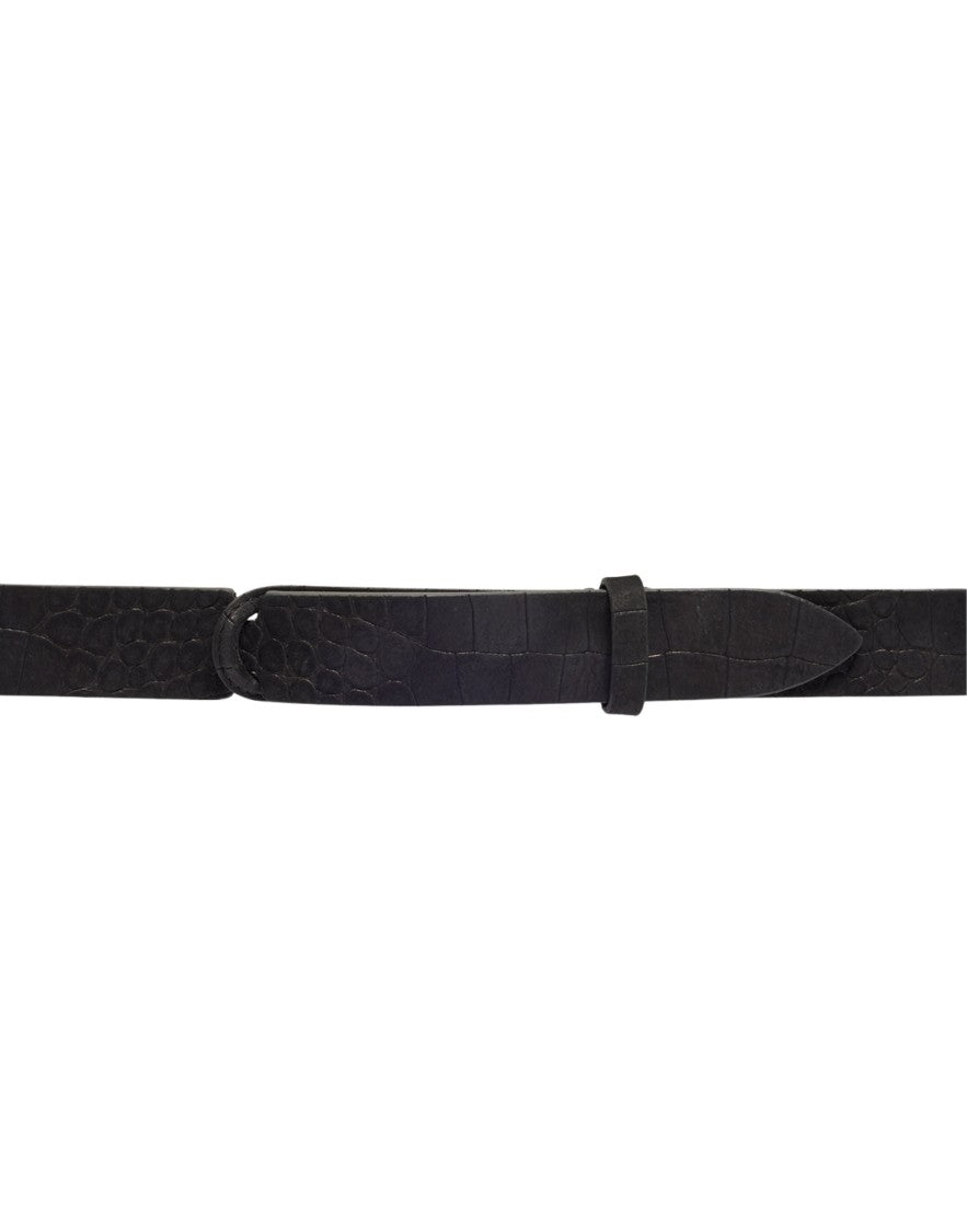 Orciani Brown Cocco Nabuk Crocodile-Effect Leather Belt