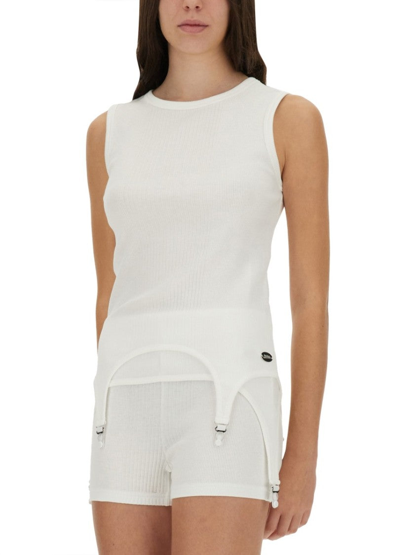 Jean Paul Gaultier Sleeveless Ribbed Knit Top With Garter Hem Detail