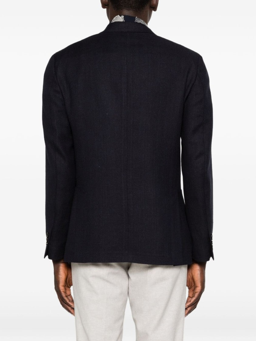 Lardini Navy Blue Single-Breasted Jacket With Lapel Pin And Tailored Fit