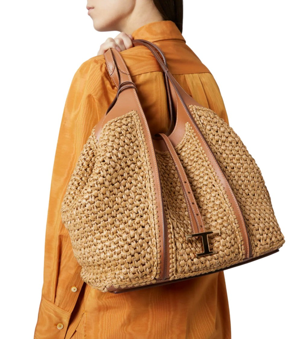 Tod's Yellow T Timeless Rattan Handbag