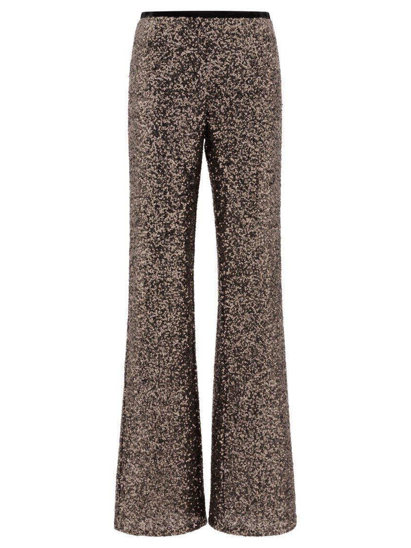 F.It Flared Brown Trousers With Sequined Embellishments