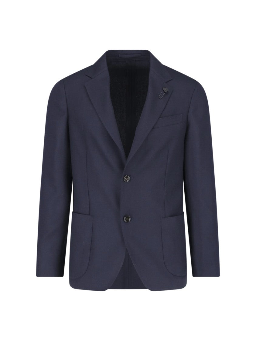 Lardini Navy Single-Breasted Notch-Lapel Virgin Wool Blazer