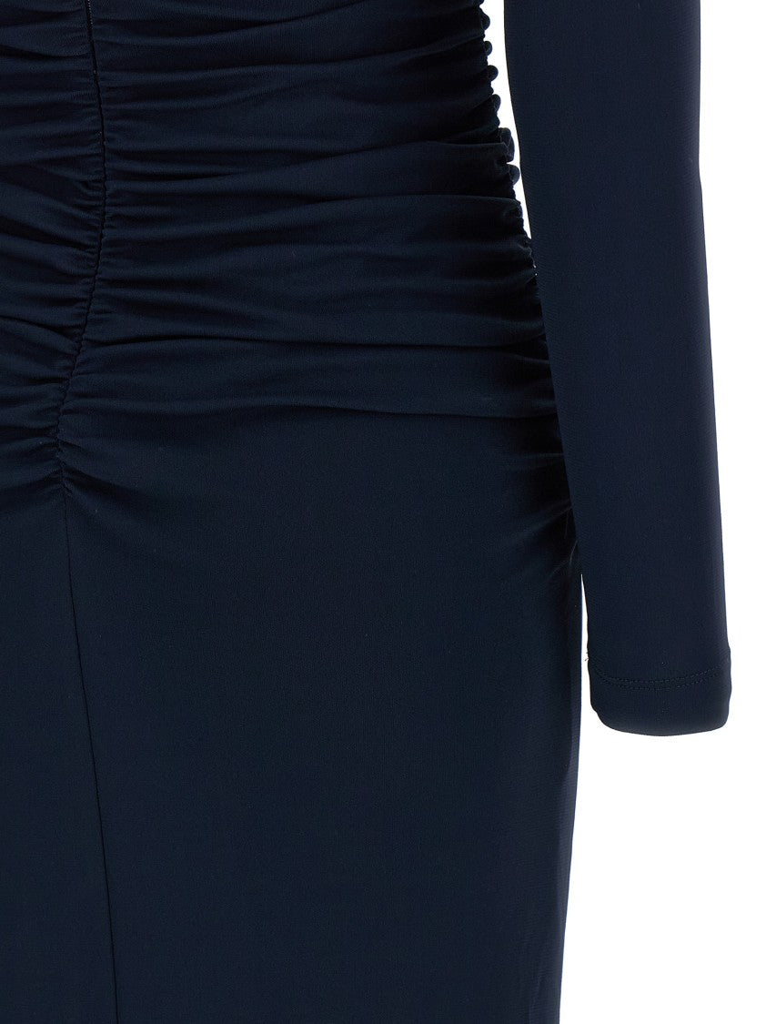 Carolina Herrera Off-Shoulder 3/4 Slv Ruched Midi' Dress