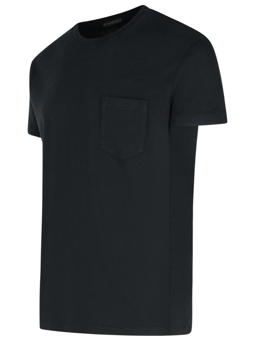 Tom Ford Ribbed Crew Neck Black Cotton T-Shirt