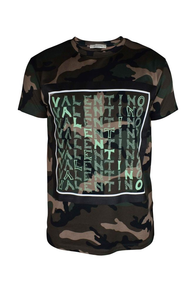 Valentino Garavani Camouflage Print Cotton T-Shirt With Bold Graphic