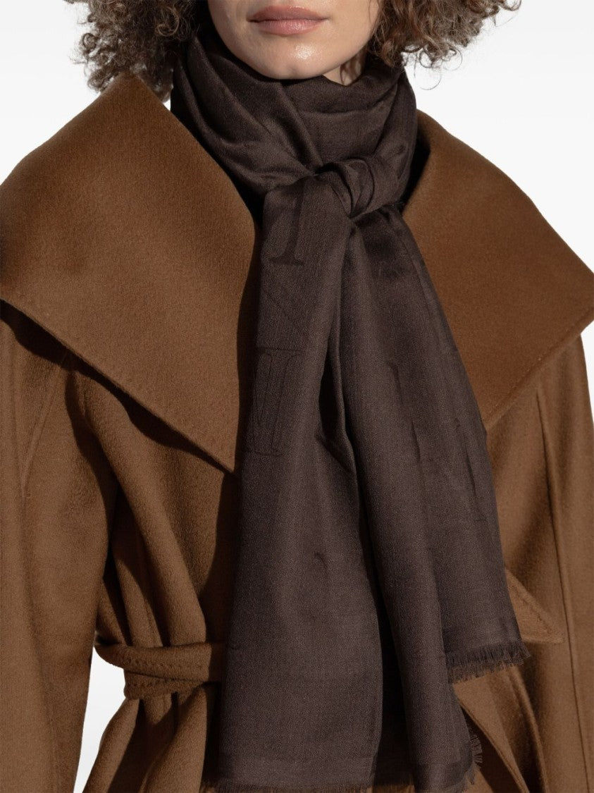 Max Mara Wraparound Brown Scarf With Fringe Detailing