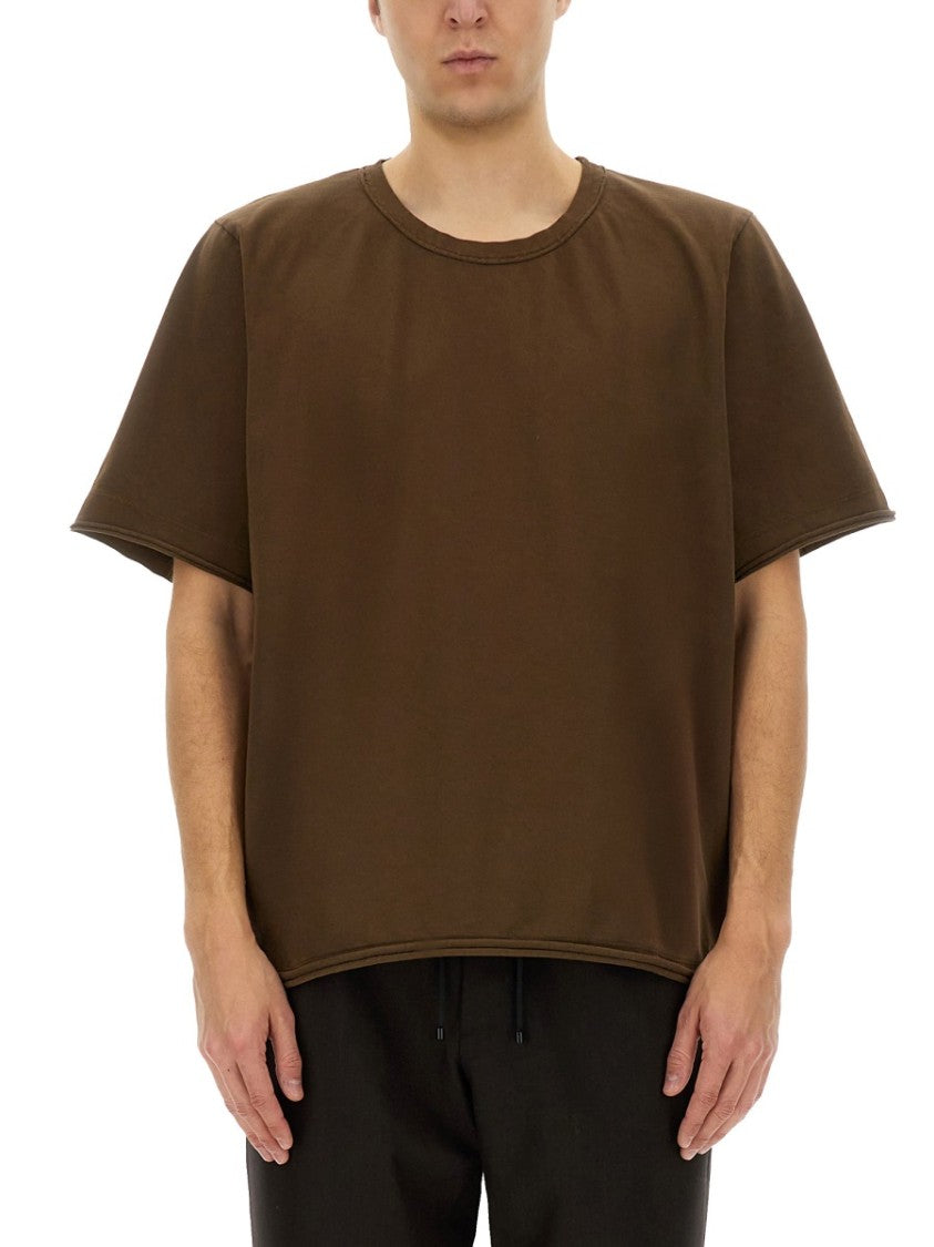 Uma Wang Relaxed-Fit Brown Cotton T-Shirt With Design