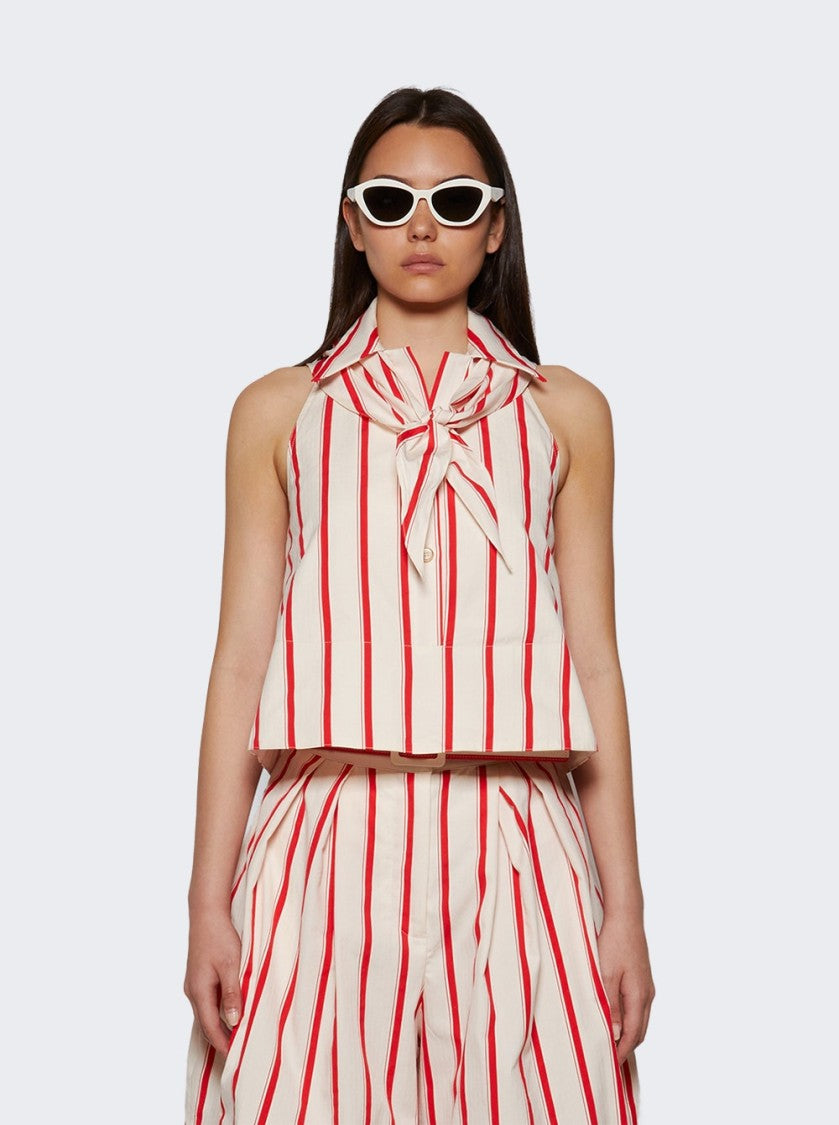 Rosie Assoulin Kerchief Top In Coastal Stripe Red Stripe