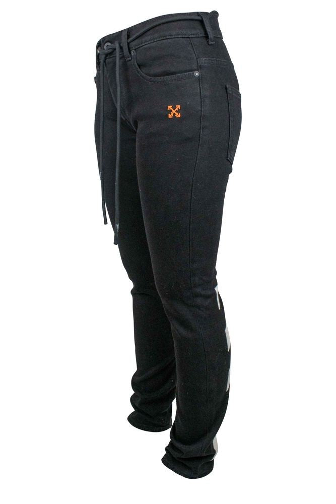Off-White Slim-Fit Black Denim Jeans With Distinctive Stripes