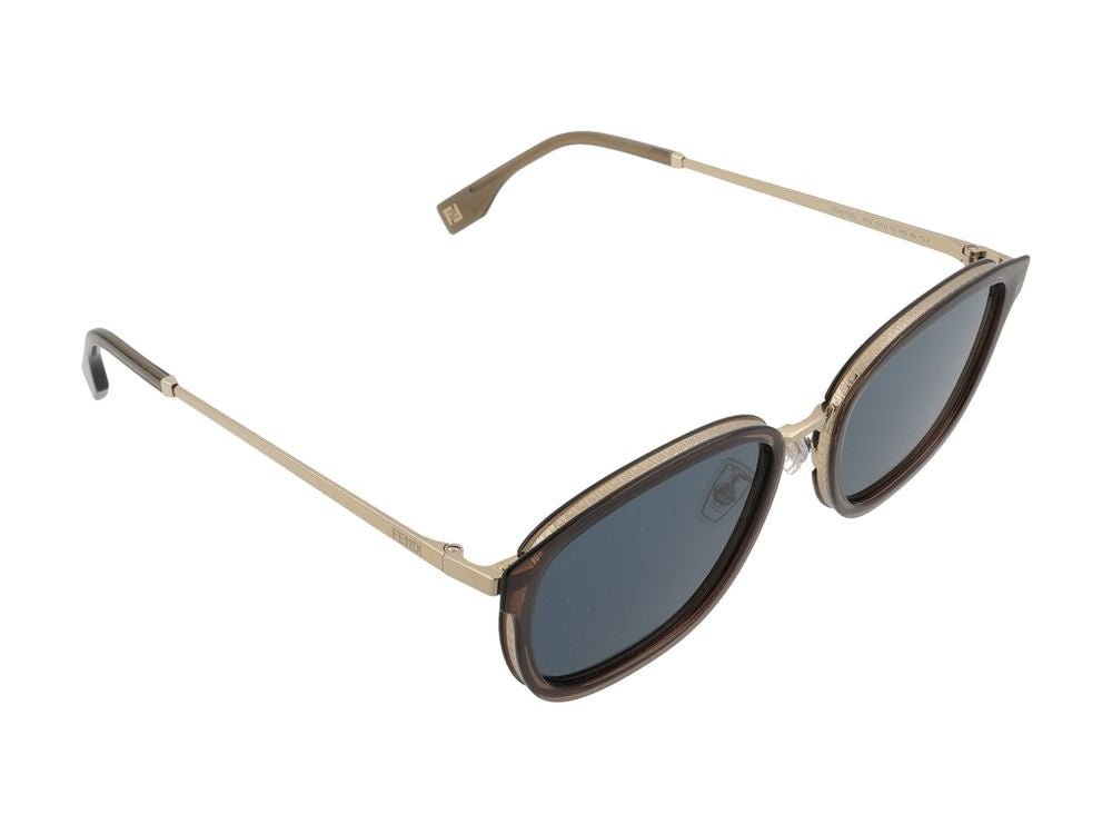 Maison Fendi Translucent Brown Metallic Accent Square Frame Sunglasses